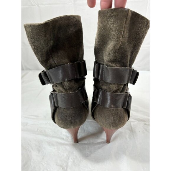 Mea Shadow Cassandra Suede Leather Harness Strap Heel Green Bootie Size 9 M - Picture 4 of 16